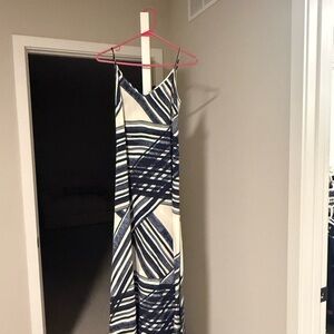 LOFT Navy and Cream Patterned Dress